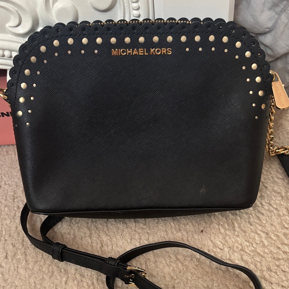 Michael Kors Black Crossbody Bag with Gold Accents